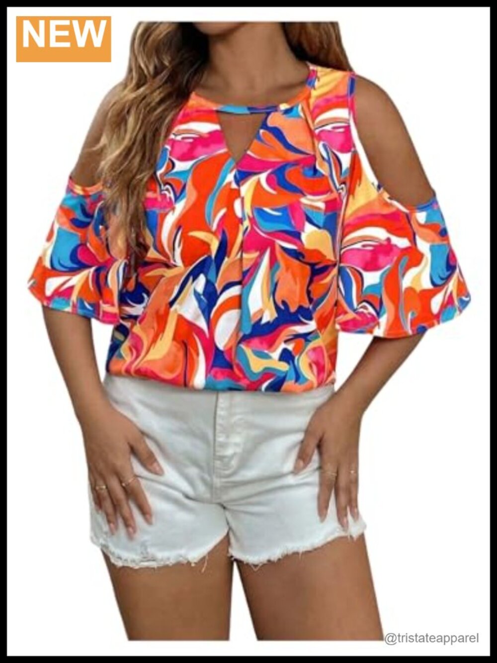 Plus Size Boho Cold Shoulder Blouse Short Sleeve Keyhole Back Stretchy